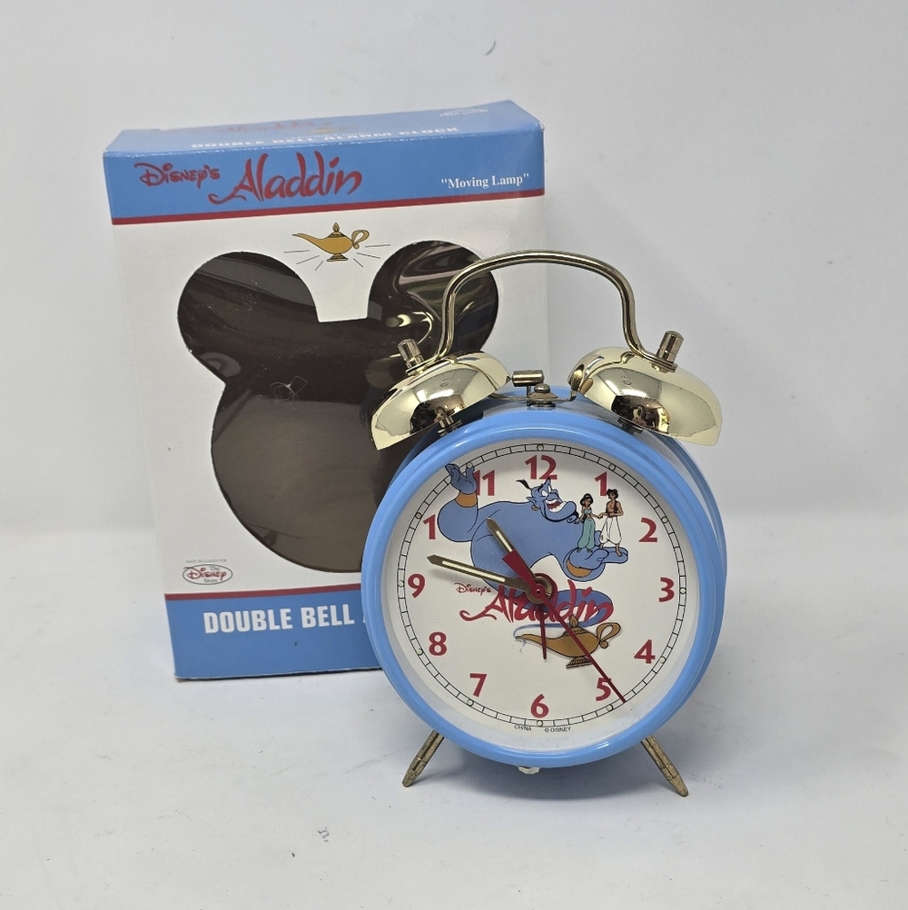 Disney's Aladdin genie analog alarm clock light‎ blue double bell collectible